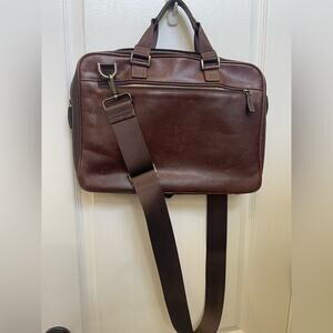 Boconi Zipster Brown weathered Leather Briefcase with Adjustable Straps